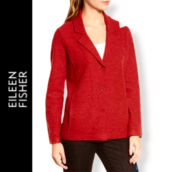 Eileen Fisher Notch Collar Wool Jacket Cardigan - Picture 2 of 5
